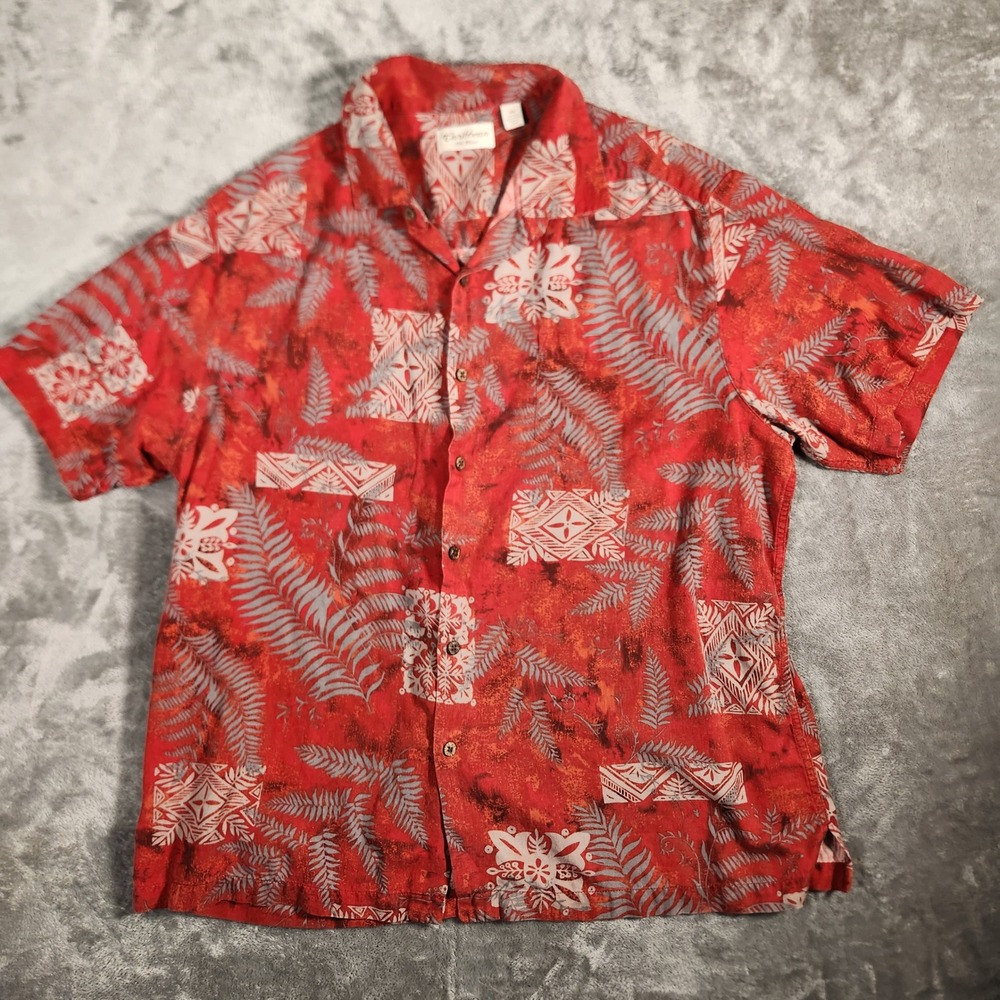 Caribbean Shirt Men's 2XL Red‎ Silk Blend Tropical Hawaiian Aloha Short Sleeve